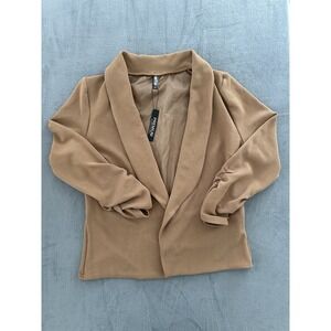 Lock & Love Women 3/4 Sleeve Blazer Open Front Blazer Womens‎ Size 2XL Brown NWT